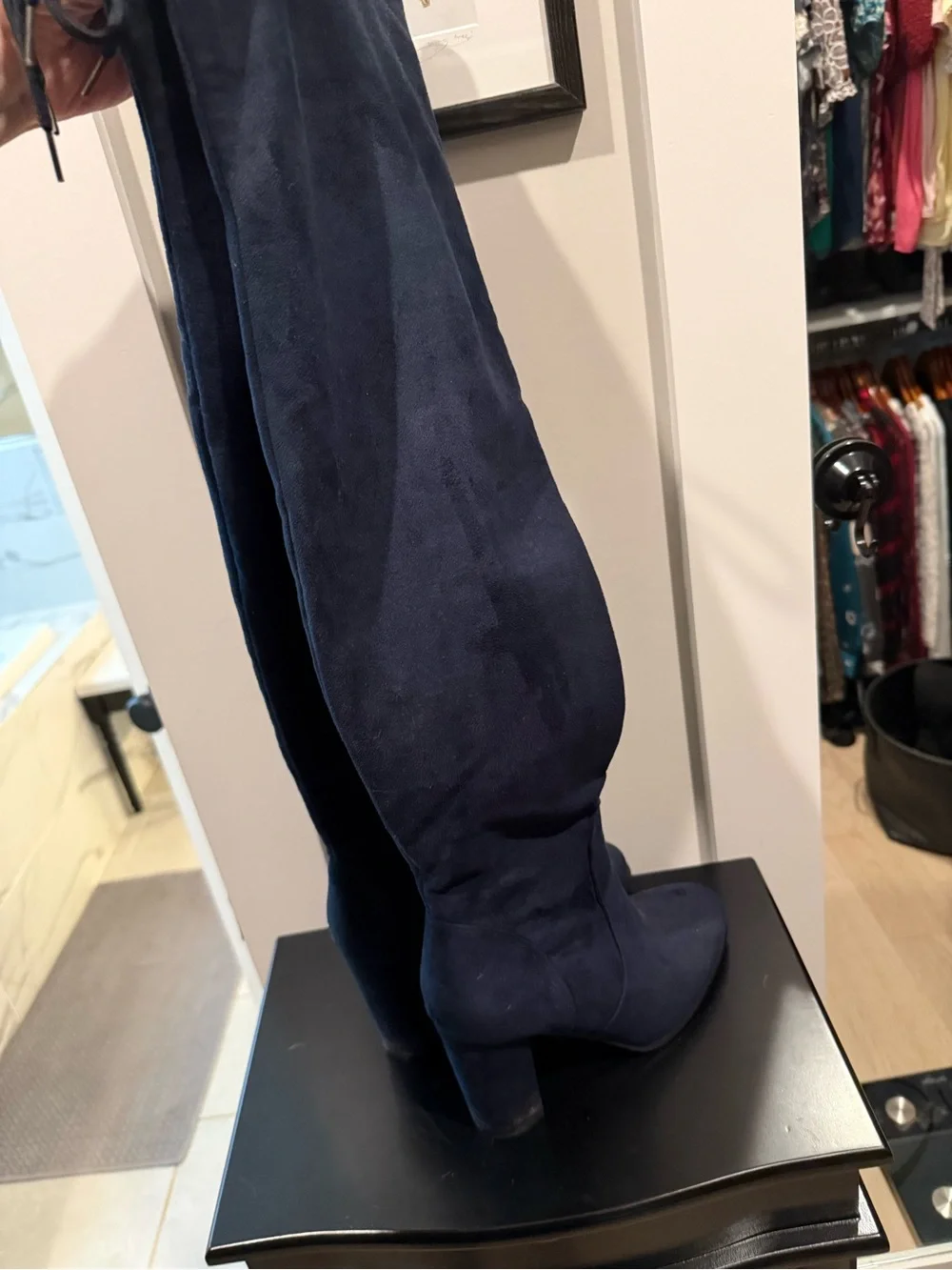 Over-the-Knee Women's Suede Boots - Navy